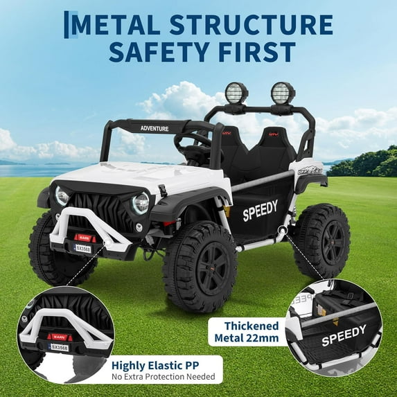 Historyli Ride on Toys-24V with Remote Control-4WD Electric Car,2 Seater UTV,Spring Suspension,Front & Behind LED Lights,Dual Storage,3 Speeds,Bluetooth Music,Parent Safety Brake-White