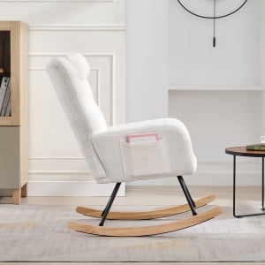 Historyli Rocking Chair - 300Lb UpholsteRed Glider Recliner with Padded Seat & High Back Support,Modern Accent Chair for Living Room,Bedroom,Nursery,Cozy Reading,Teddy Velvet Beige