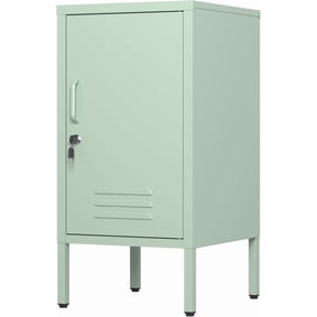 Historyli Single Door Lockable Metal End Table,Modern Minimalist Room Side Table With 2 Adjustable Shelf ,Multi Storage Cabinet for Living Room Bedroom,(27.55" H x 13.78" W x 14.96" D),Green