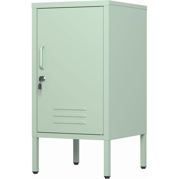 Historyli Single Door Lockable Metal End Table,Modern Minimalist Room Side Table With 2 Adjustable Shelf ,Multi Storage Cabinet for Living Room Bedroom,(27.55" H x 13.78" W x 14.96" D),Green