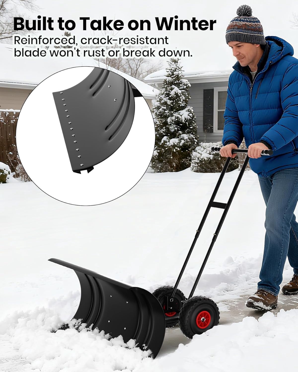 Historyli Snow Pusher-36In with Wheels for Driveway-Heavy Duty Steel ...