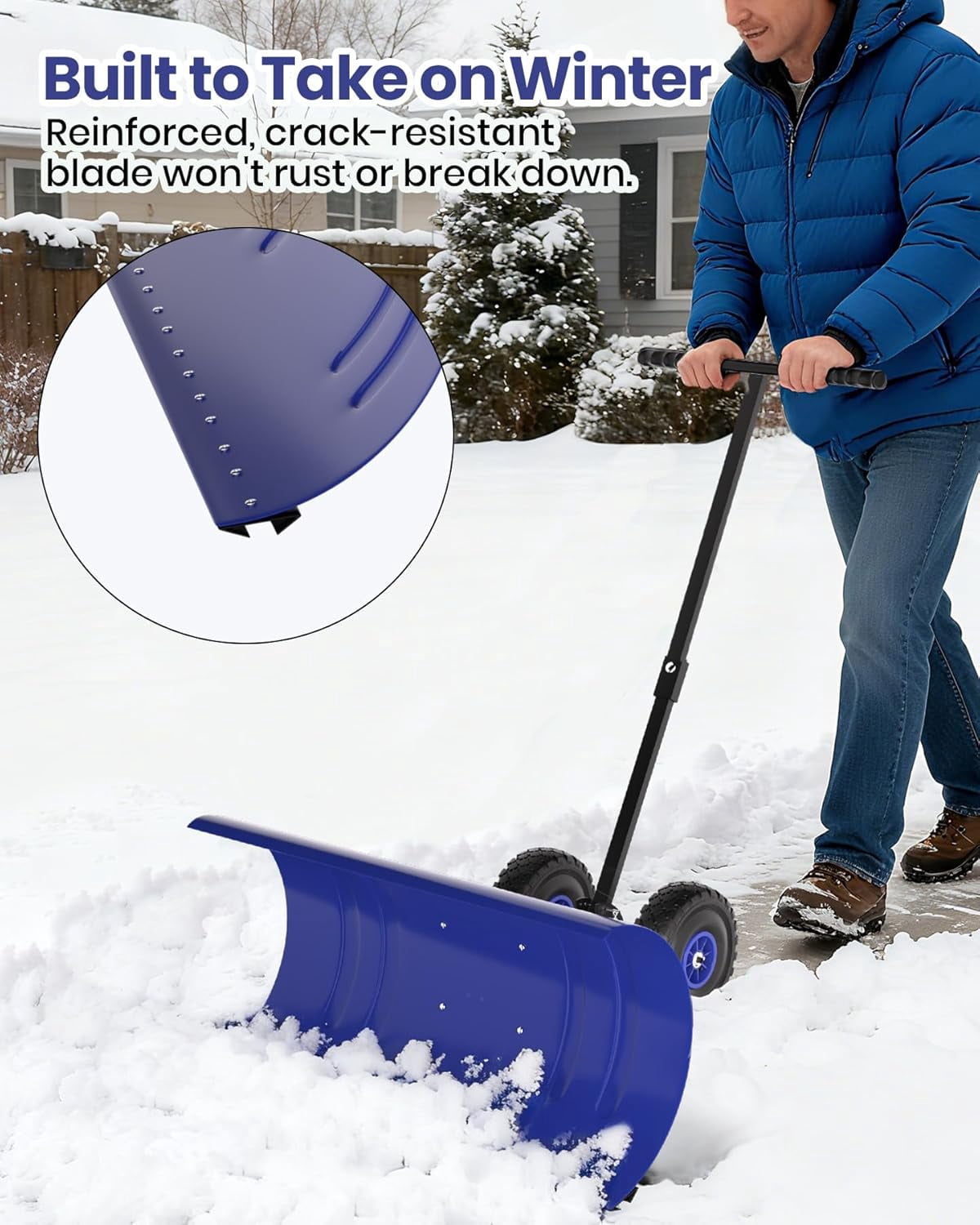Historyli Snow Pusher-36In with Wheels for Driveway-Heavy Duty Steel ...