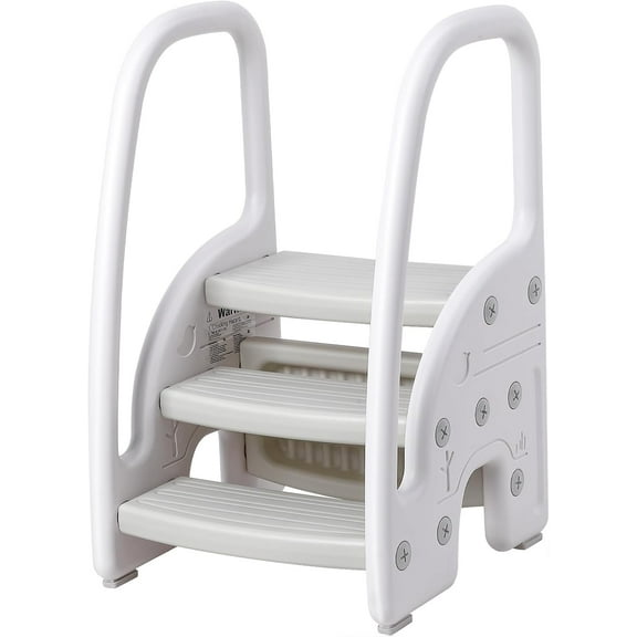 Historyli Toddler Step Stool for Bathroom Sink, Kids Standing Tower, 3 Step Stool with Safety Handles Non-Slip Three Step Ladder for Child Learning,Gray