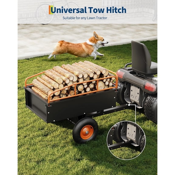Historyli Tow Behind Dump Cart, 750 Lbs Capacity Steel Utility Dump Trailer with Removable Sides, Black