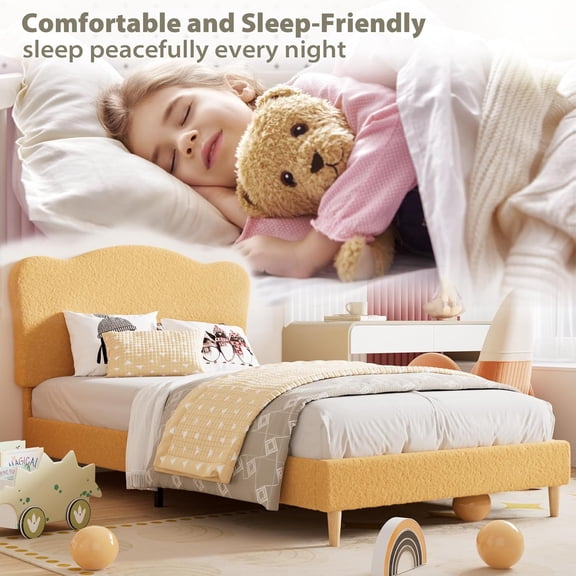 Historyli Twin Size Bed Frames-with Adjustable Headboard-Modern Upholstered Platform Bed Frame with Sturdy Wood Slats-No Box Spring Needed,Easy Assembly-Yellow