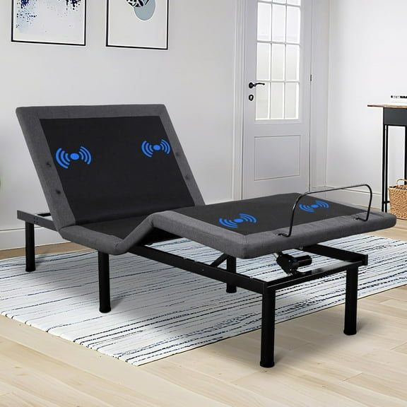 Historyli Twin XL Adjustable Bed Frame, Bed Base with Massage, Head & Foot Incline, 1 Built-in USB Ports, LED Night Light, Wireless Remote, 4 Adjustable Legs, Black