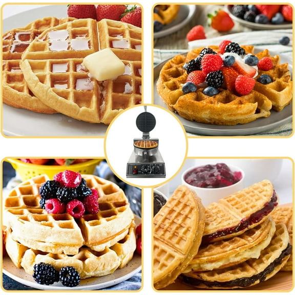 Historyli Waffle Maker Machine,Commercial Round Waffle Maker Machine,Temperature with 122℉to 572℉and Time Control,110V 1200 W Stainless Steel Nonstick Waffle Maker Machine，Suitable for Snack Bar,Black