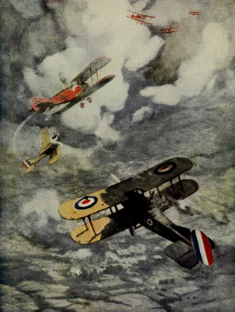 Historys Greatest War 1919 British planes chasing German Scarlet Scouts Canvas Art - Unknown (24 x 36)