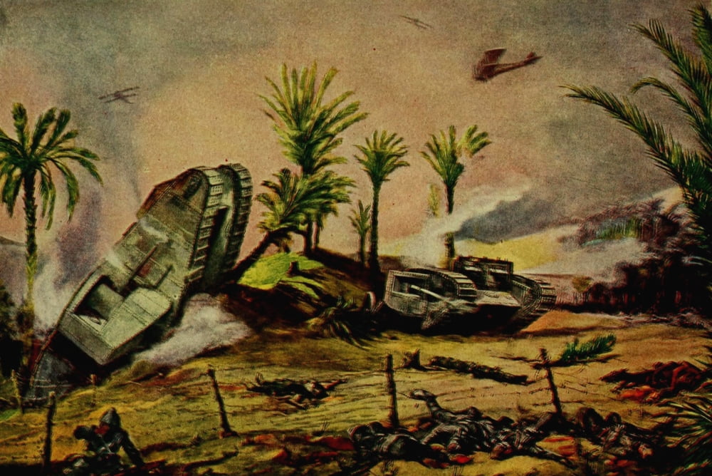 Historys Greatest War 1919 British tanks in battle with Turkish in Baghdad Canvas Art - Unknown (18 x 24)