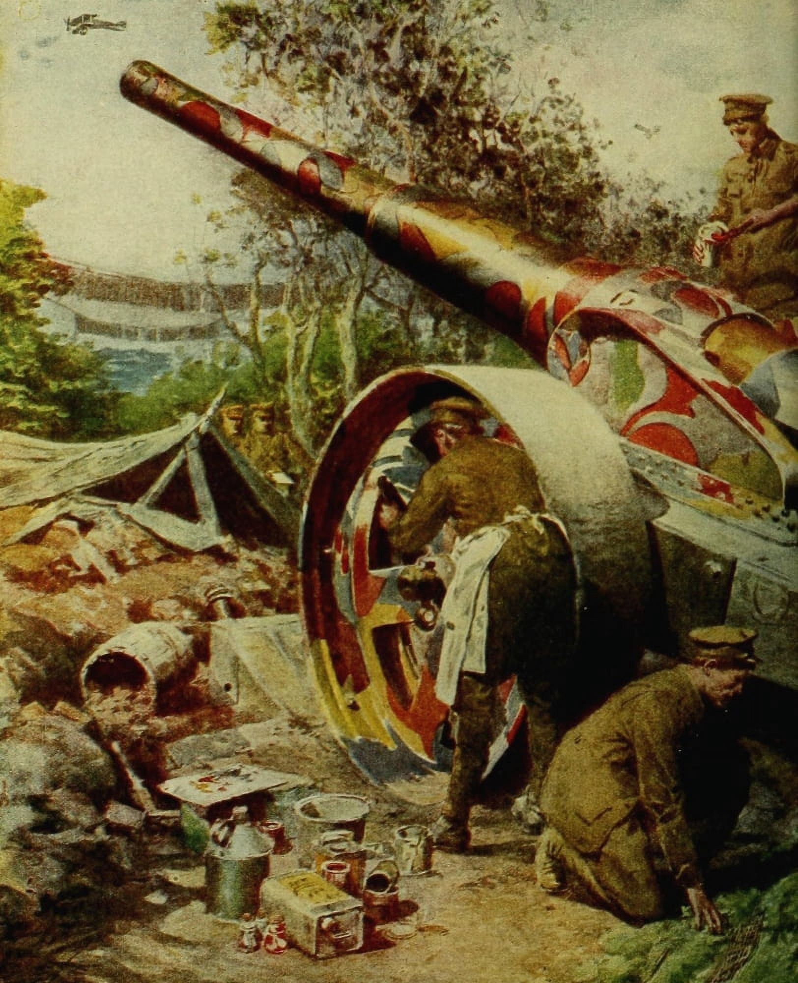 Historys Greatest War 1919 Camouflaging a monster gun Canvas Art - Unknown (18 x 24)