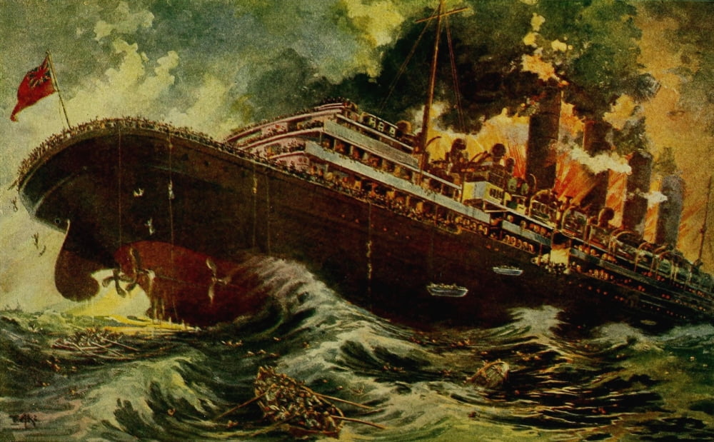 Historys Greatest War 1919 Ill-fated Lusitania sunk by German submarine Canvas Art - Unknown (18 x 24)