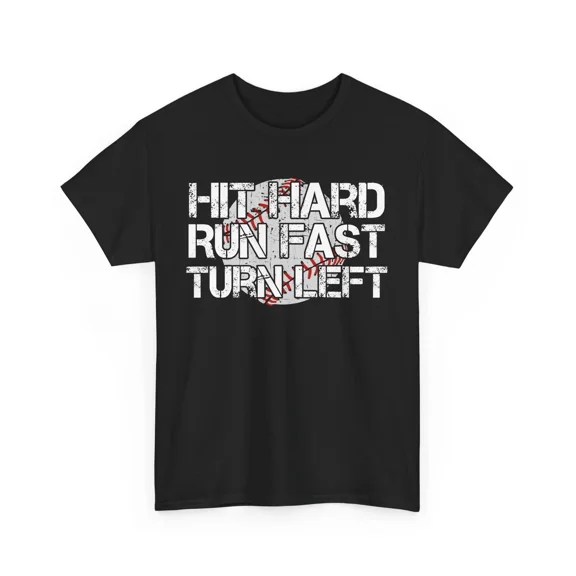 Hit Hard Run Fast Turn Left Baseball Player Athlete Sports Gear Art Unisex T-Shirt, up to size 5XL