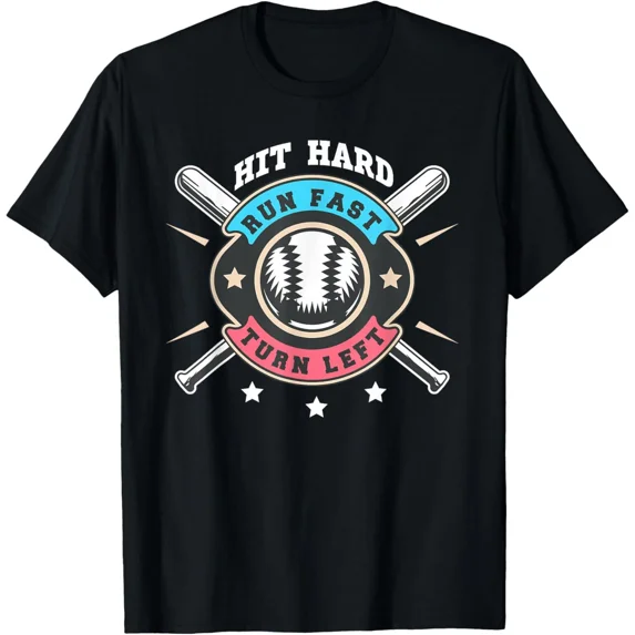 Hit Hard Run Fast Turn Left Baseball Player Sports Graphic Unisex T-Shirt
