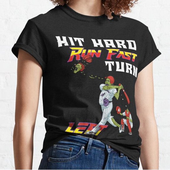 Hit Hard Run Fast Turn Left Baseball Player Zombie Classic T-shirt