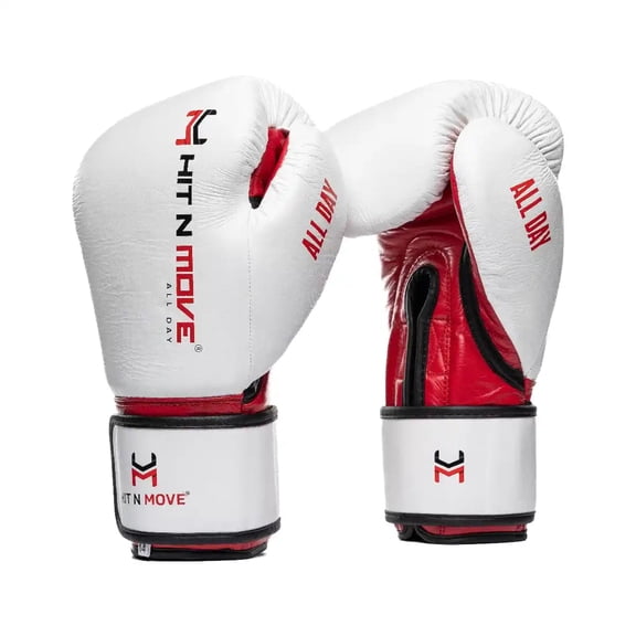 Hit N Move Boxing Gloves - All Day Pro Agility 12oz Origin White - Hook and Loop