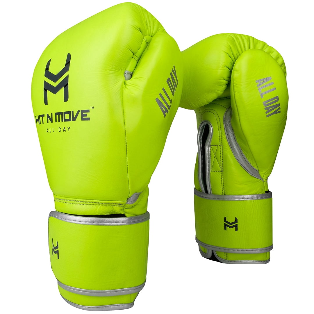 Hit N Move Boxing Gloves - All Day Pro Balance 16oz Neon - Hook and Loop