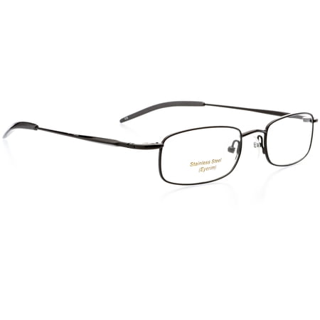 Hit Notion Eyewear - Rectangle Shape, Metal Full Rim Frame Glasses - Shiny Black