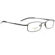 Hit Notion Eyewear - Rectangle Shape, Metal Full Rim Frame Glasses - Shiny Black