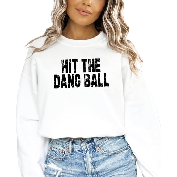 Hit The Dang Ball Sweatshirt for Women and Teens Trendy Distressed Baseball Pullover White Sweatshirt Adult Large