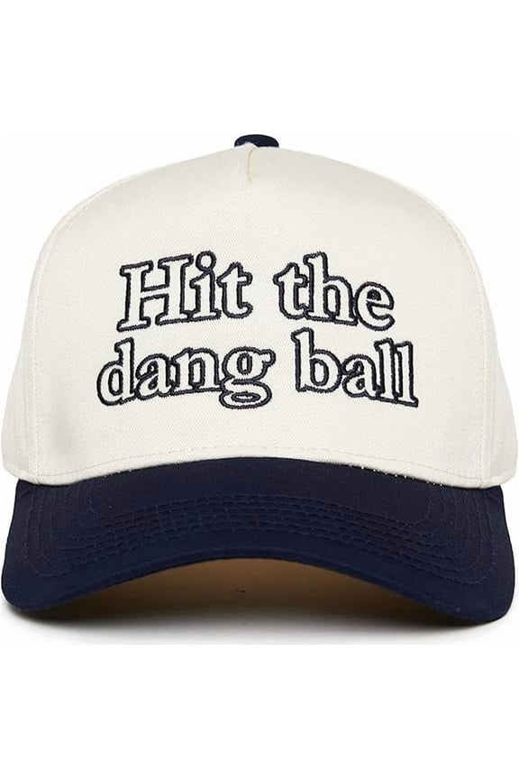 Trucker Hat – Vintage Two-Tone Snapback Baseball Cap with Embroidered Design - Hit the Dang Ball - Navy/Beige