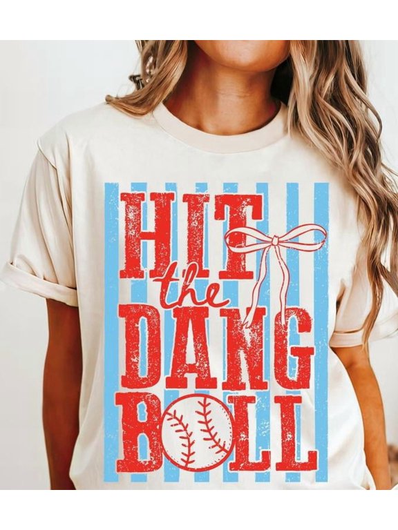 Hit the Dang Ball Shirt Funny Baseball Mom Tee Trendy Game Day Women's Cotton T-Shirt Baseball Mama Gift S-5XL