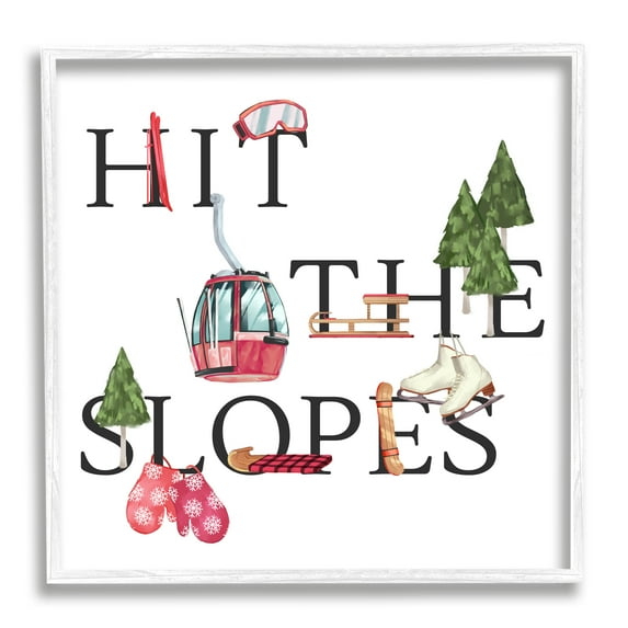 Hit the Slopes Phrase Winter Sports Motivational Sports Framed Art Print Wall Art, 17x17