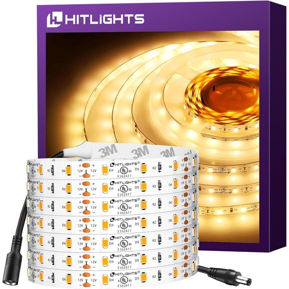 HitLights LED Strip Lights Warm White 3000K, 16.4ft Premium Tape Light for Bedroom, 300 LEDs/Reel, 150LM/ft, 22W, UL-Listed, 12V Flexible Dimmable Rope Lights for Room, Home, Under Cabinet Lighting
