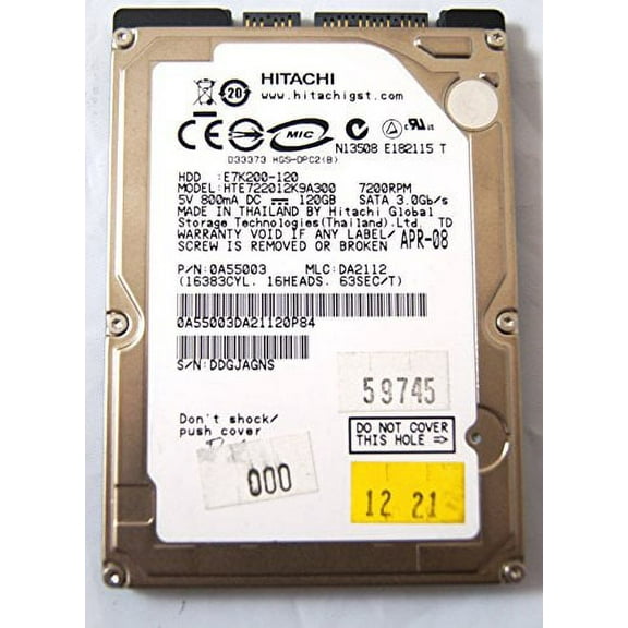 Hitachi 120GB 7.2K SATA 2.5" Hard Disk Drive 0A55003