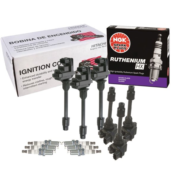 Hitachi 6 Ignition Coils NGK 6 RutheniumHX Spark Plugs Kit For I30 Maxima VQ30DE