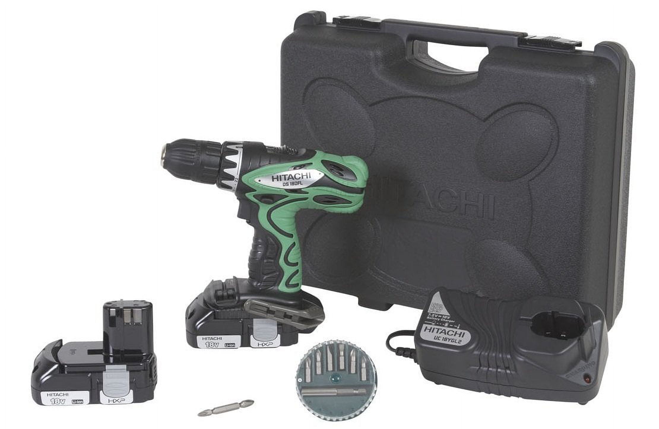 Hitachi DS18DFLM 18 Volt 1 2 Inch Lithium Ion Cordless Drill Driver Includes 2 Batteries Bit Set Walmart