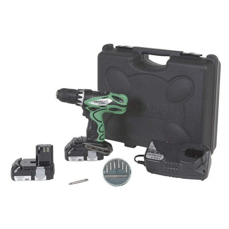 Hitachi DS18DFLM 18 Volt 1 2 Inch Lithium Ion Cordless Drill Driver Includes 2 Batteries Bit Set
