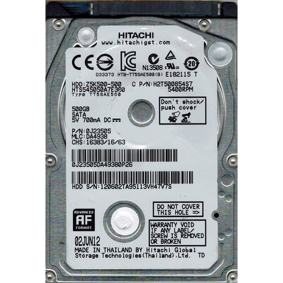 Hitachi HTS545050A7E380 P/N: 0J23505 MLC: DA4938 500GB