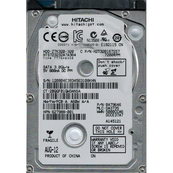 Hitachi HTS723232A7A364 MLC: DA3735 P/N: 0A79646 320GB Laptop Hard Drive