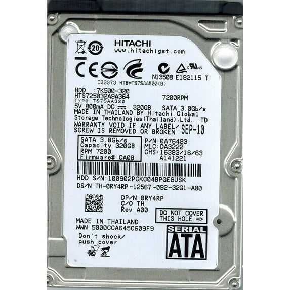 Hitachi HTS725032A9A364 P/N: 0A76483 MLC: DA3222 320GB