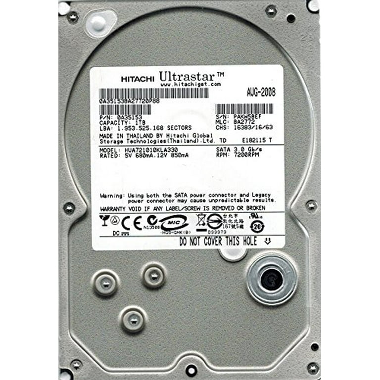 PCパーツ Hitachi hua721010kla330?P/N : 0?a35153?MLC : ba2772?1tb Hitachi HUA721010KLA330 P/N: 0A35153 MLC: BA2772 1TB