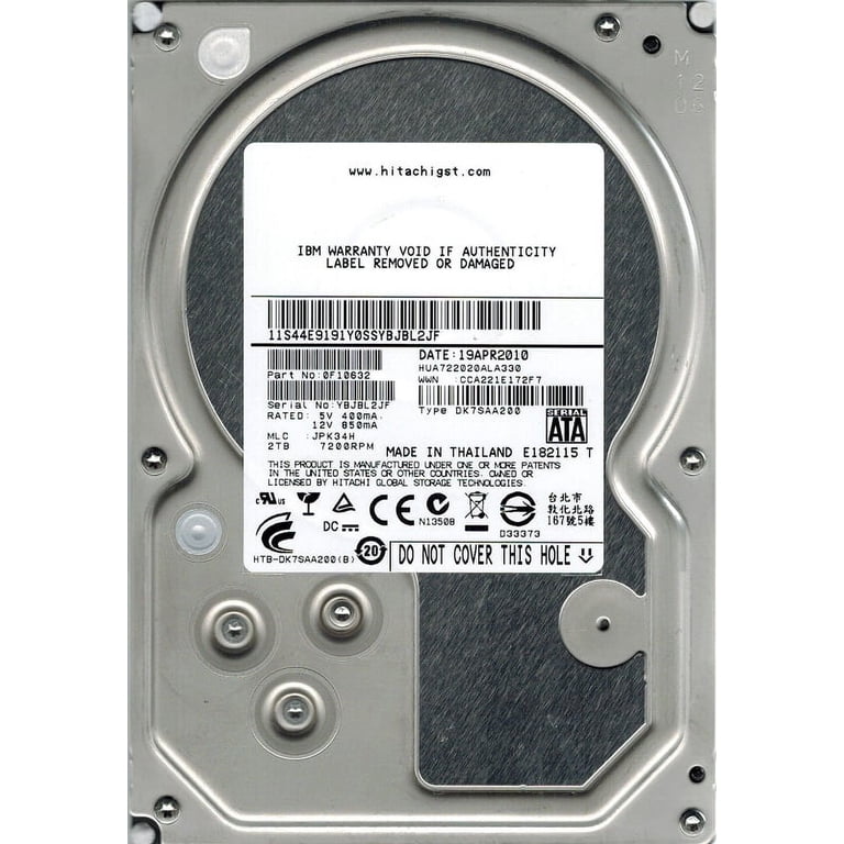 PCパーツ Hitachi hua722020ala330?P/N : 0?F10312?MLC : jpk34e 2tb Hitachi HUA722020ALA330 P/N: 0F10632 MLC: JPK34H 2TB - Walmart.com