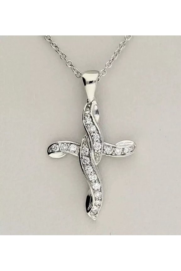 14K White Gold Finish 2Ct Round Cubic Zirconia Women's Fancy Cross Pendant