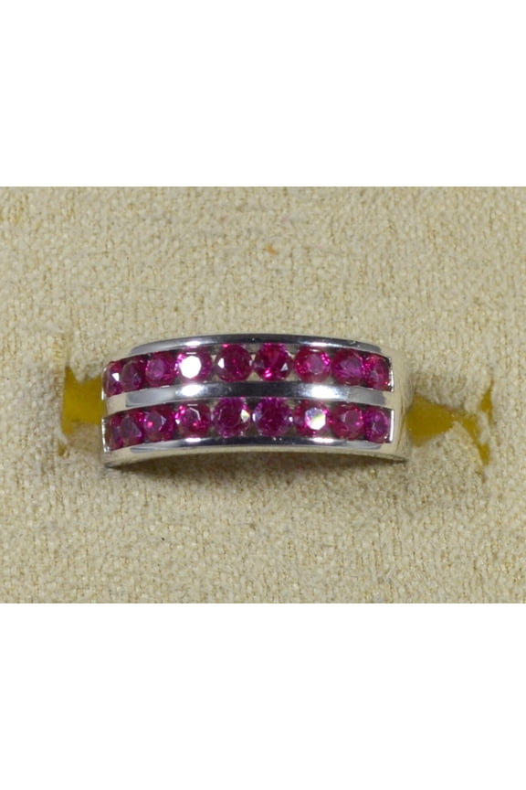 14K White Gold Finish Round Cut Pink CZ Double Row Channel Set Band Ring