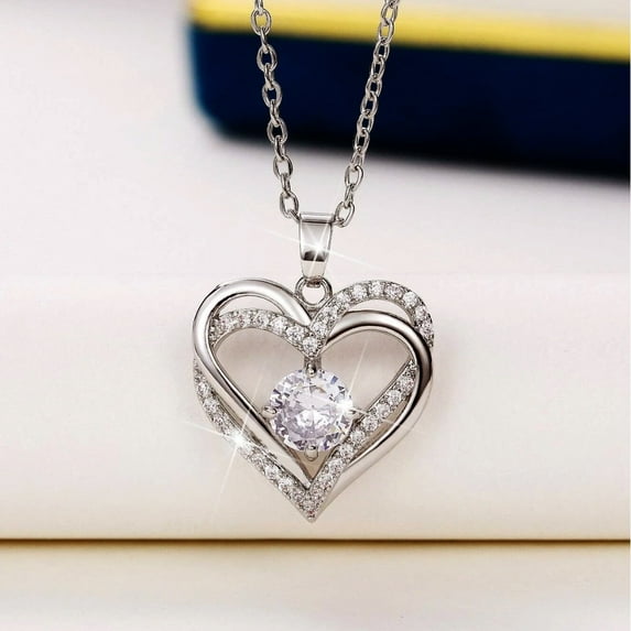 Hitanshu Jewels 14K White Gold Finish Women's Pendant Heart Round Cut Cubic Zirconia