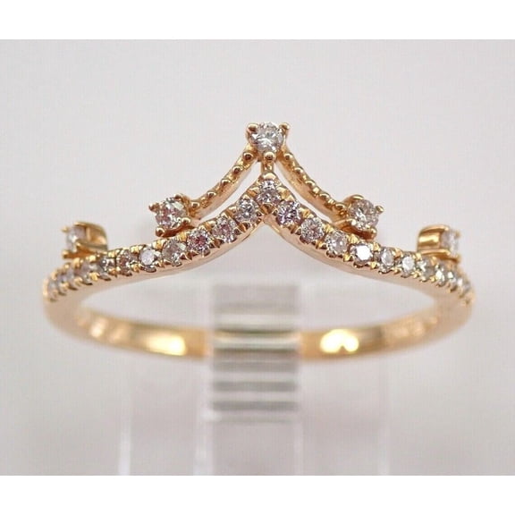 Hitanshu Jewels 1Ct CZ Stackable Crown Wedding Band 14K Yellow Gold Plated