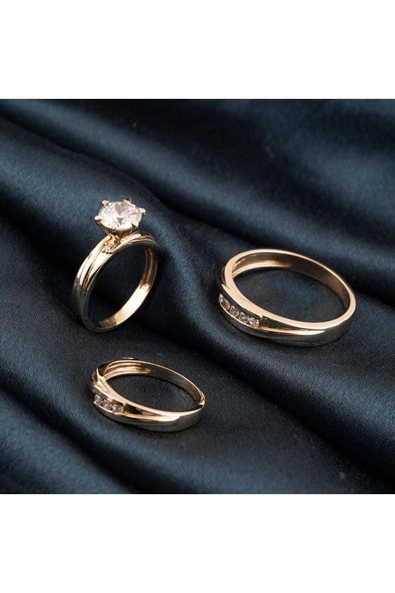 2.30CT Round CZ Trio Set For Wedding/Engagement 14K Yellow Gold FinishHis Her Ring Set