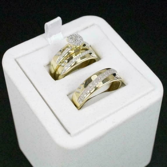 Hitanshu Jewels 2.34ct CZ His And Hers Wedding Trio Ring Set 14k Yellow Gold Plated