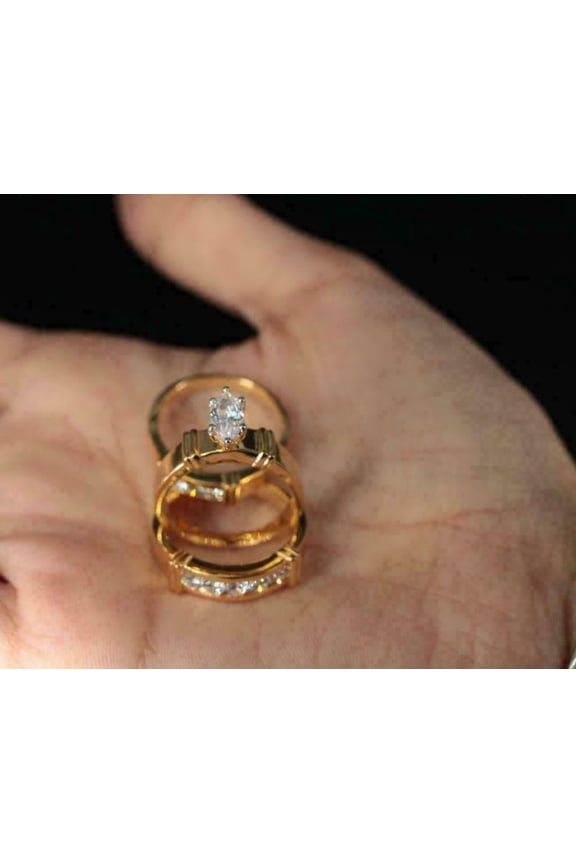 2.50ct CZ His & Her Wedding Trio Ring Set 14k Yellow Gold Over