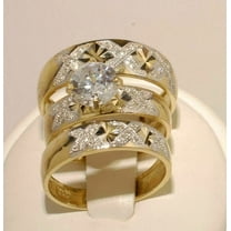 Hitanshu Jewels 2Ct Cubic Zirconia 14K Yellow Gold Plated His-Her Trio Wedding Ring Set