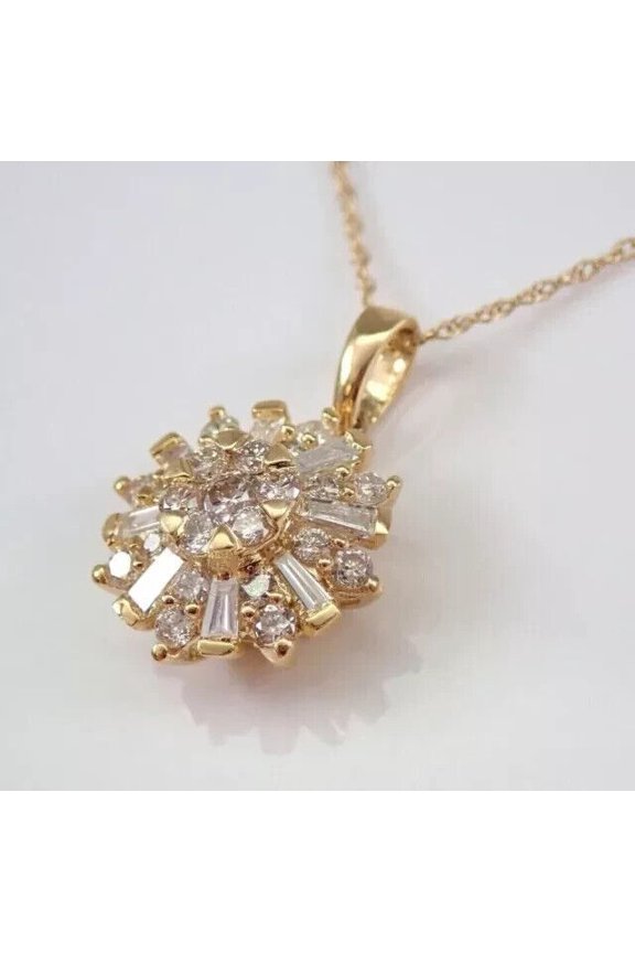 2Ct Round Cut CZ Cluster Snowflake Pendant 14K Yellow Gold Plated