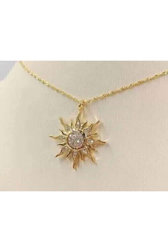 2Ct Round Cut CZ Sun Pendant Necklace 14k Yellow Gold Plated