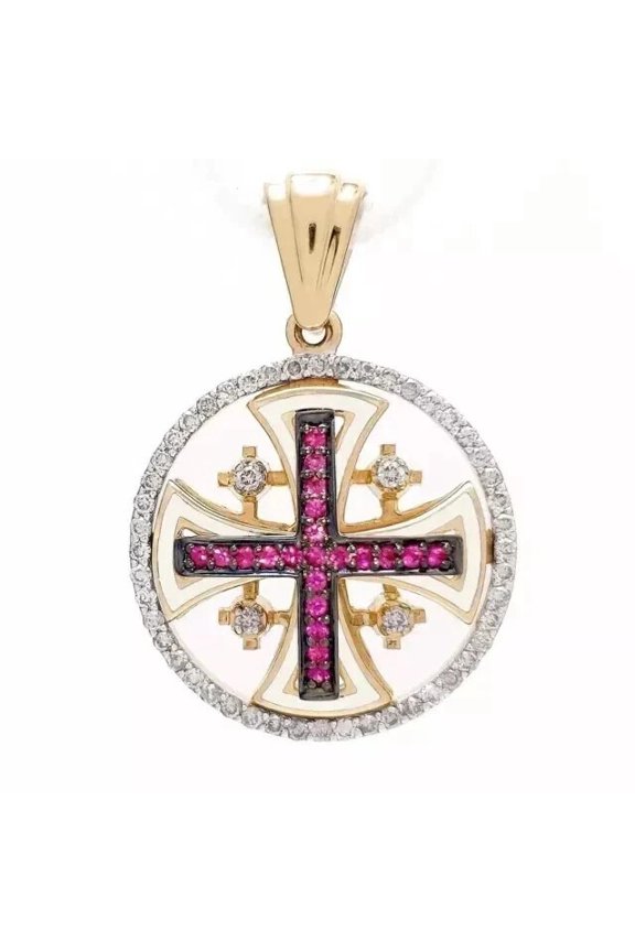 2Ct Round Cut Pink CZ Cross Circle Charm Pendant 14K Yellow Gold Plated