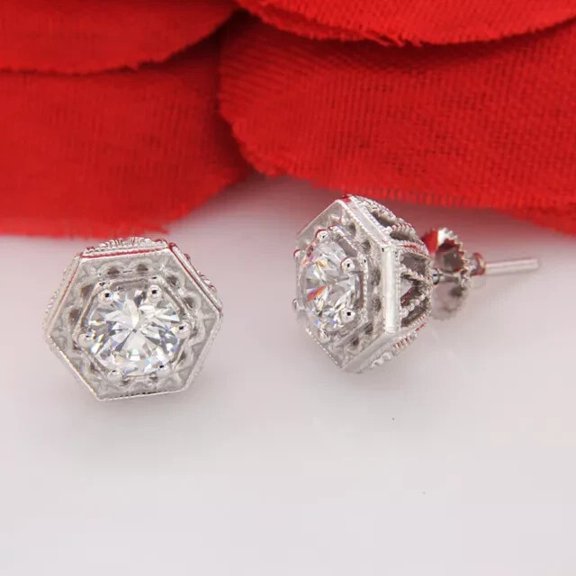 Hitanshu Jewels 2ct Round Cut Diamond Women Fancy Stud Earrings 14k White Gold Plated