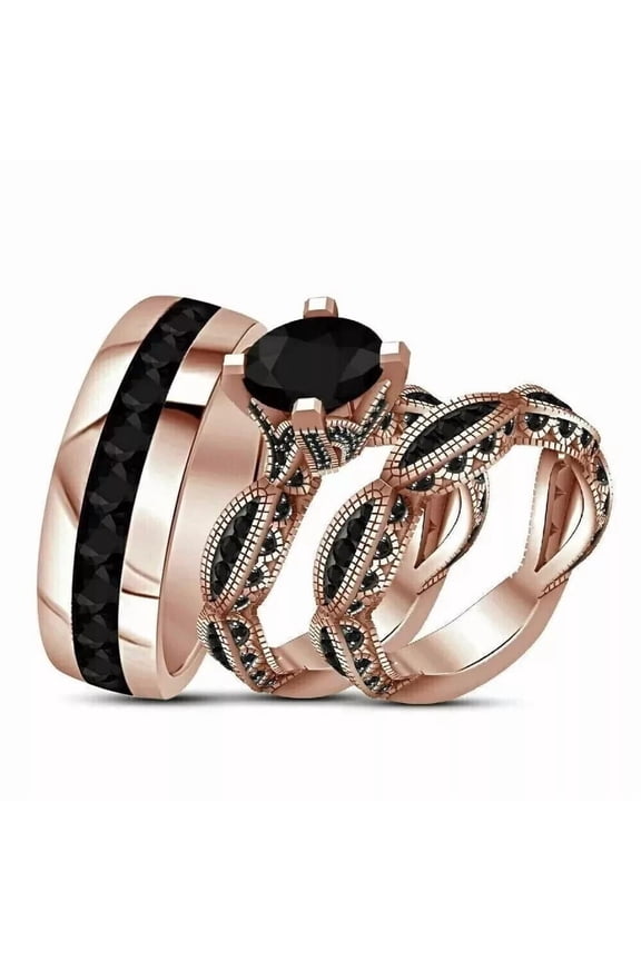 3 Ct 14k Rose Gold Plated His Hers Wedding Lab Created Diamond Trio Ring Set