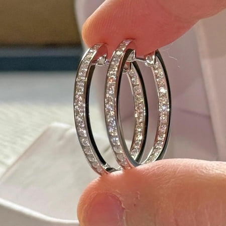 Hitanshu Jewels 3 MM Round Cut CZ Hoop Earrings Channel Set Hoops Earrings